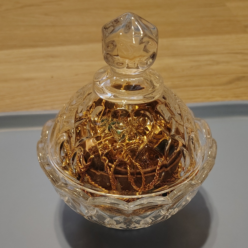 Gold Tone Mystery Jewelry Jar